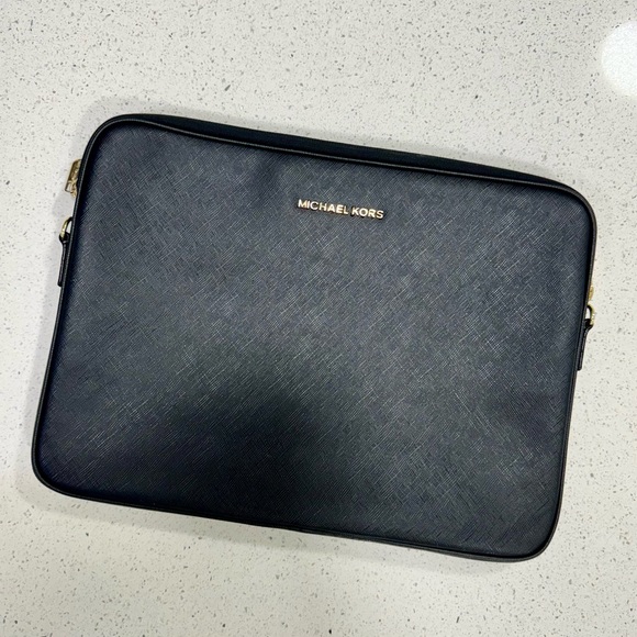 Michael Korss 13” Laptop Case • Saffiano Leather, Gold Hardware - Picture 3 of 10